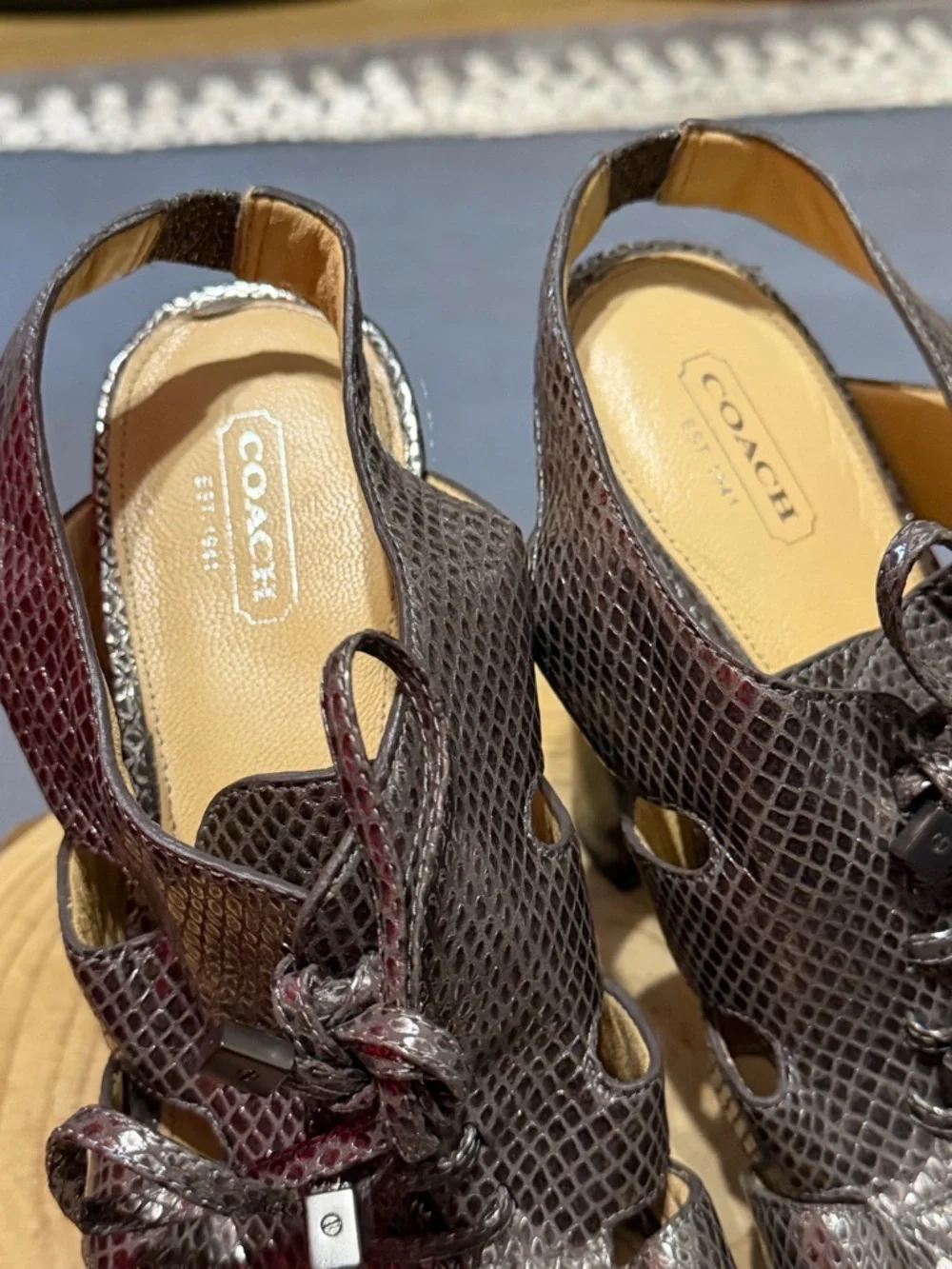 Coach Maureen Metallic Brown Snake-Embossed Leather Slingback Sandals - Picture 3 of 7